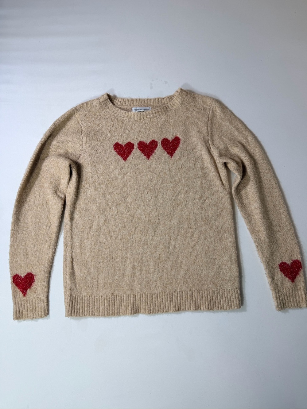 Cupcakes And Cashmere Cream Beige Red Heart Sweater Womens Size Small